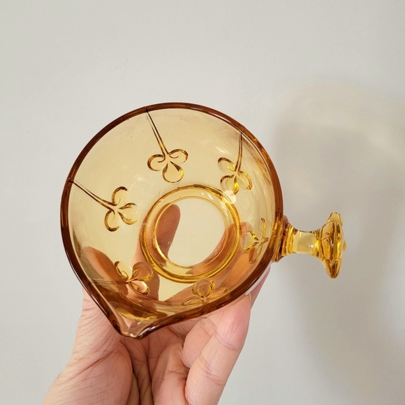 VTG Amber Glass Clover flower Creamer & Sugar Bowl On Matching Tray - Picture 7 of 10